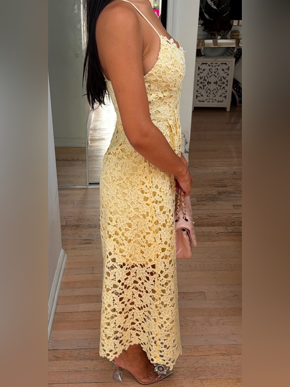 ASTR The Label Butter Yellow Crochet Lace Midi Dress Size S - Picture 4 of 5